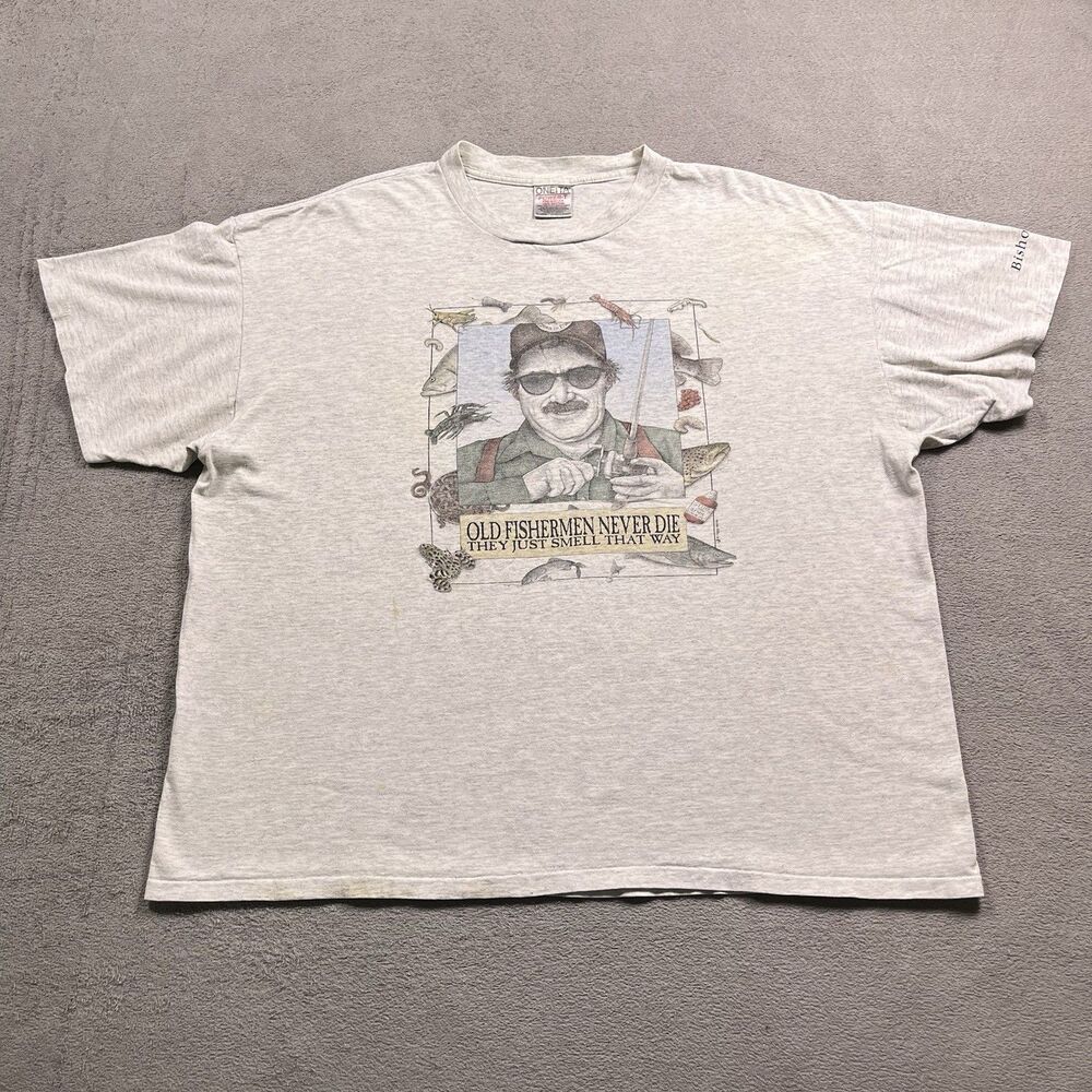 Oneita T-Shirt Men's XXL Vintage 1994 Old Fishermen Funny Graphic Dadcore 90s